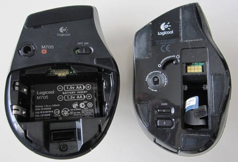 M705は電池2個、VX-Rは1個 M705は電池2個、VX-Rは1個